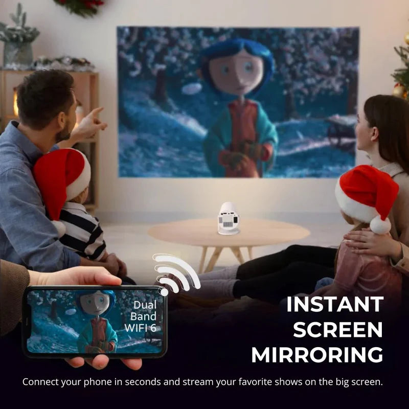 4K mini smart projector, suitable for movie projection, compatible with mobile phones.