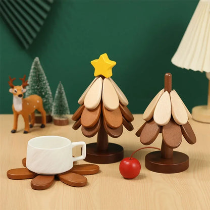 🎁Early Christmas Hot Sale 🎅Natural Tree Trivet Set -Stars&Apples