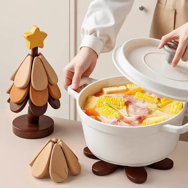 🎁Early Christmas Hot Sale 🎅Natural Tree Trivet Set -Stars&Apples