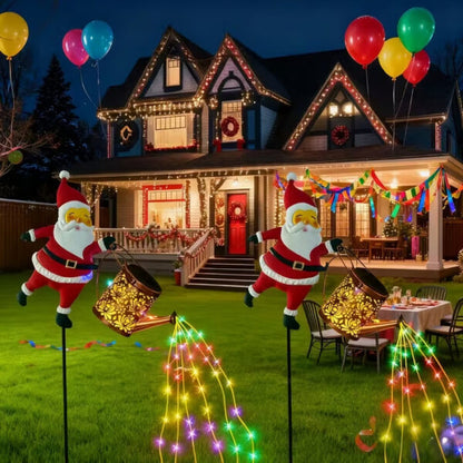 Solar Santa Watering Can Garden Light with Cascading LED Lights – Outdoor Waterproof Stake Light for Christmas & Holiday Decor