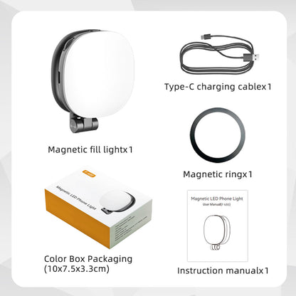 Magnetic Selfie Light Compatible with MagSafe iPhone Folding LED Phone Fill Ring Lighting with Mirror for Video Conference