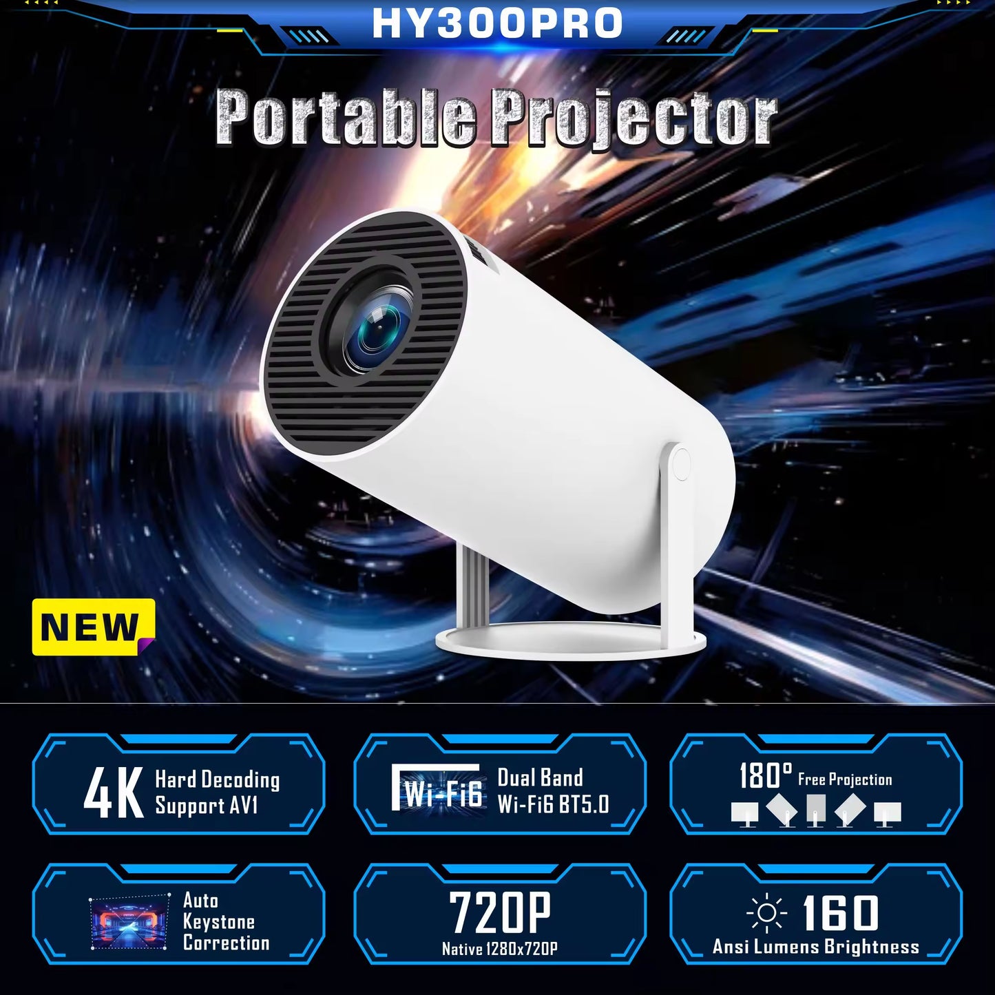 4K mini smart projector, suitable for movie projection, compatible with mobile phones.