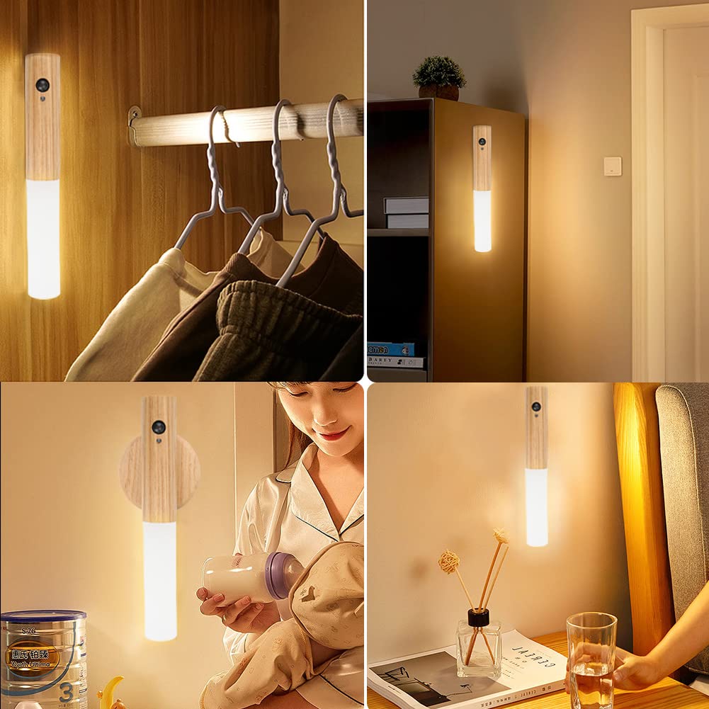 Wood grain motion sensor night light - 3 colors change