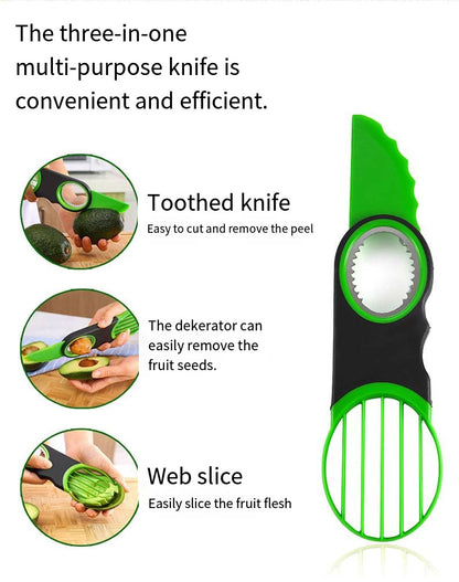 Avocado slicer, pitter, and peeler combination