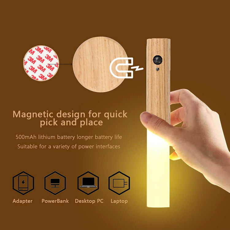 Wood grain motion sensor night light - 3 colors change