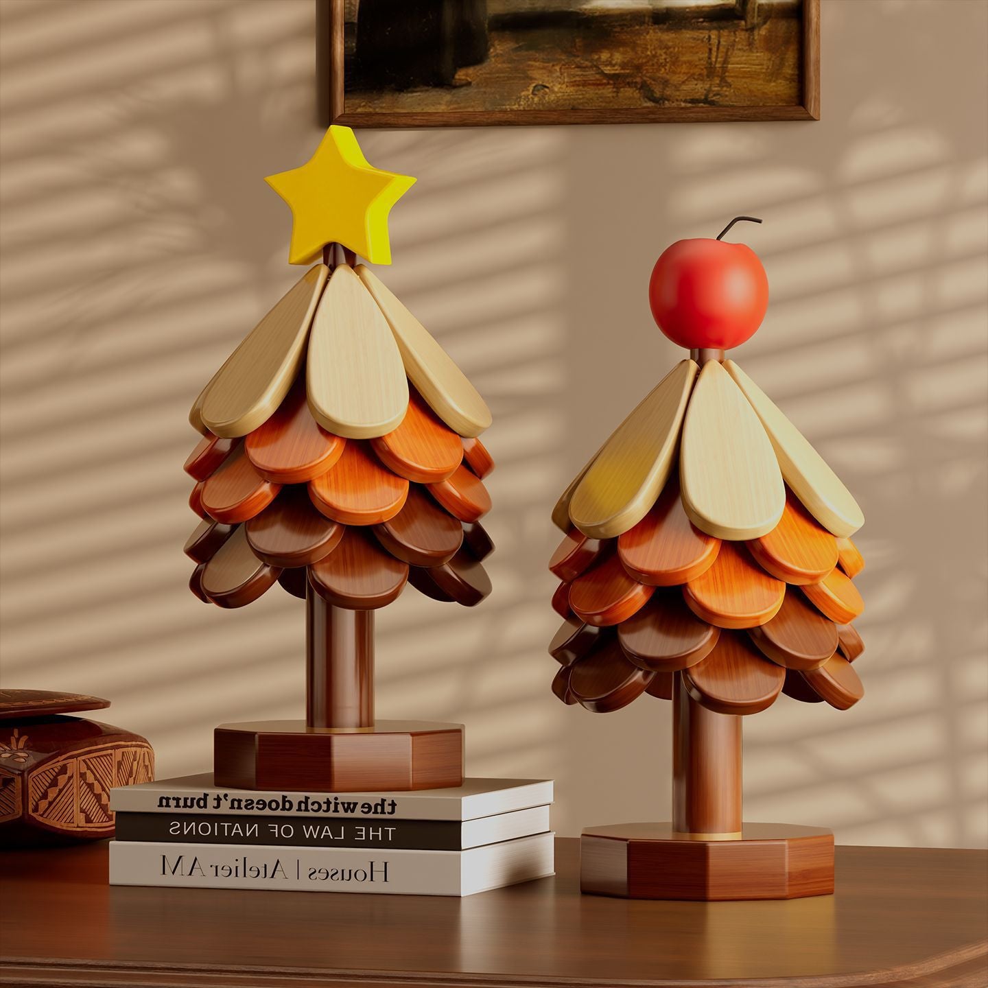 🎁Early Christmas Hot Sale 🎅Natural Tree Trivet Set -Stars&Apples