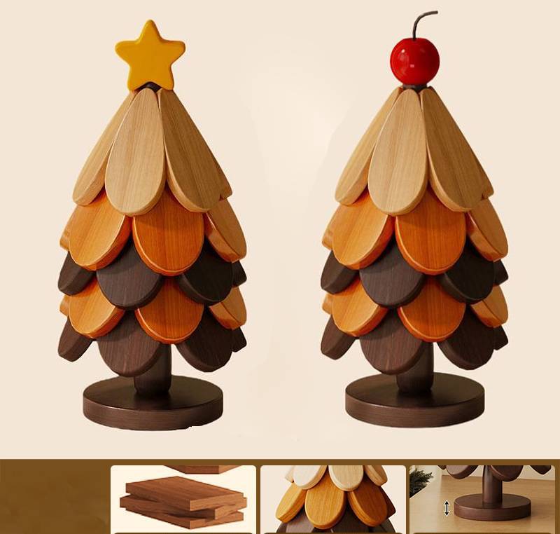 🎁Early Christmas Hot Sale 🎅Natural Tree Trivet Set -Stars&Apples