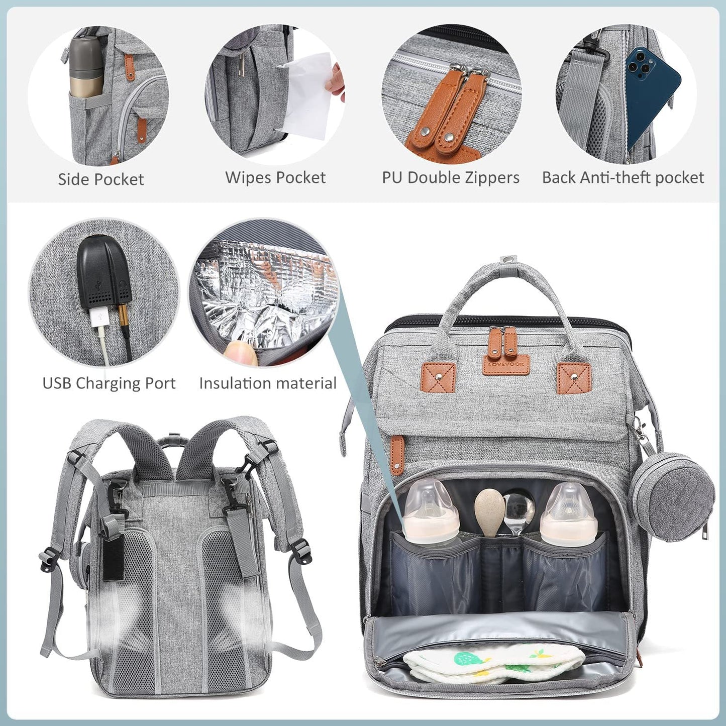 【FREE SHIPPING】Diaper Bag Backpack with Change Station