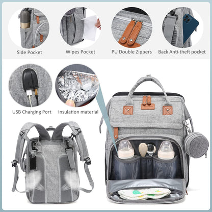 【FREE SHIPPING】Diaper Bag Backpack with Change Station