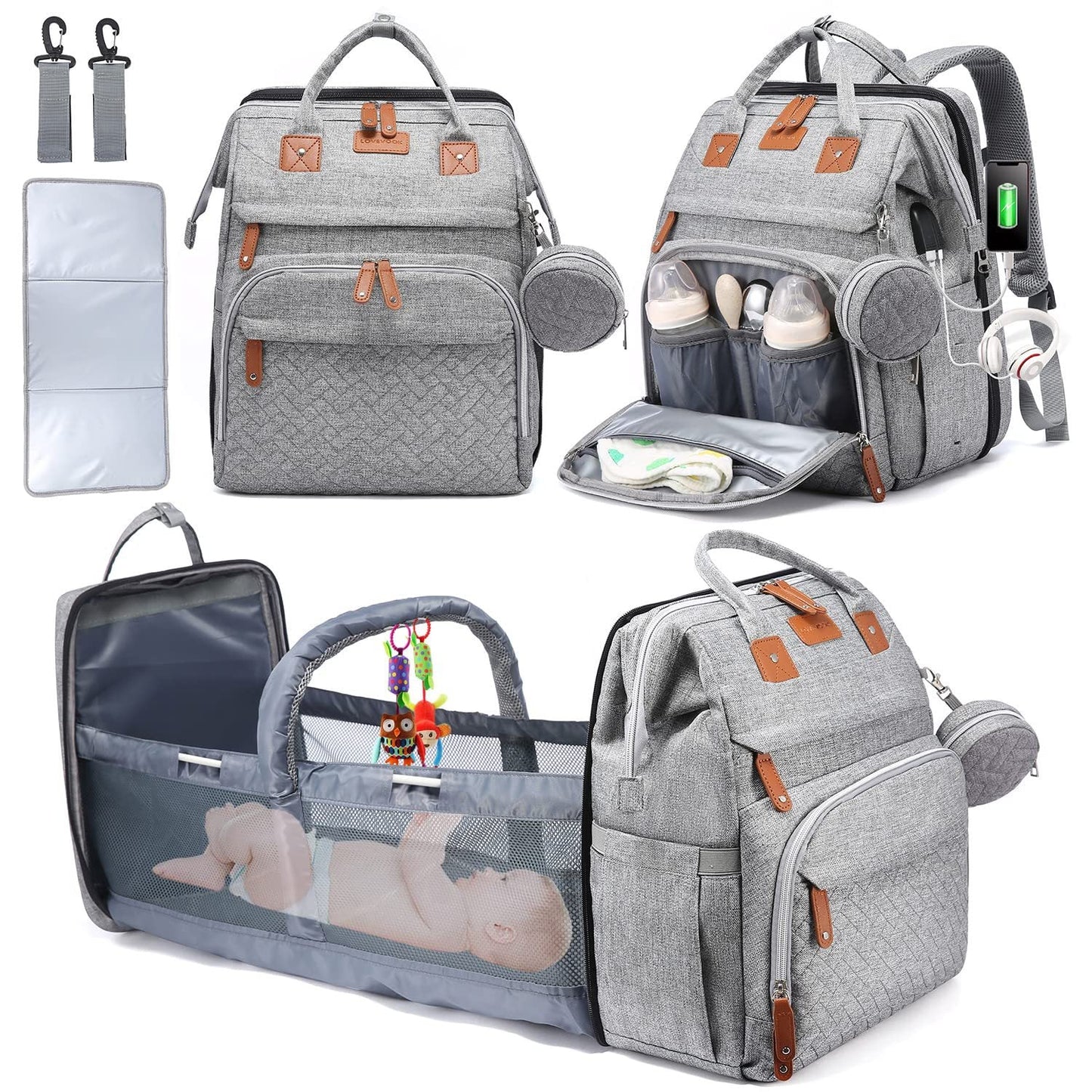 【FREE SHIPPING】Diaper Bag Backpack with Change Station