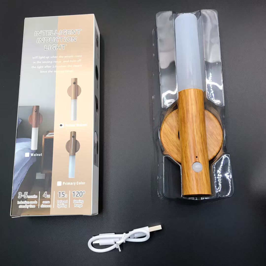 Wood grain motion sensor night light - 3 colors change
