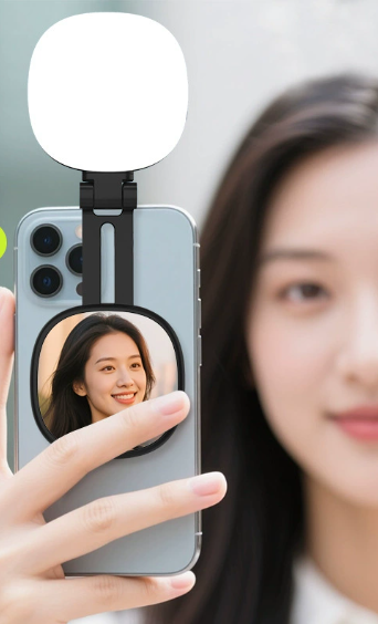 Magnetic Selfie Light Compatible with MagSafe iPhone Folding LED Phone Fill Ring Lighting with Mirror for Video Conference