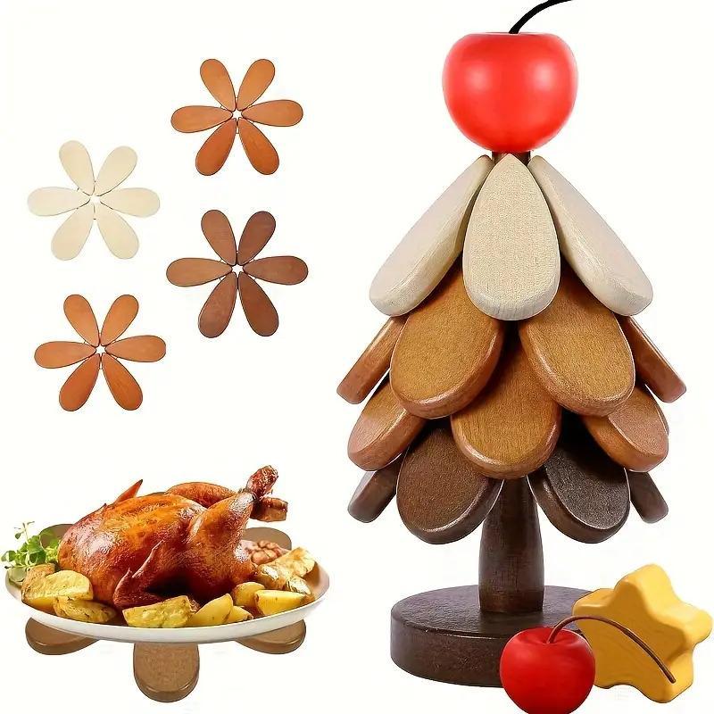 🎁Early Christmas Hot Sale 🎅Natural Tree Trivet Set -Stars&Apples