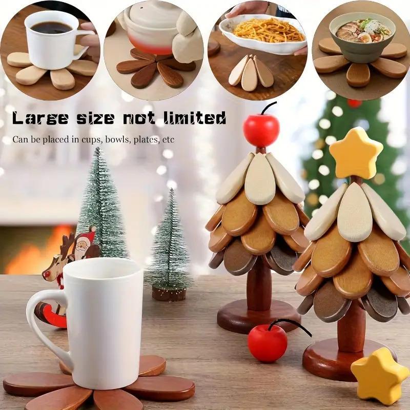 🎁Early Christmas Hot Sale 🎅Natural Tree Trivet Set -Stars&Apples