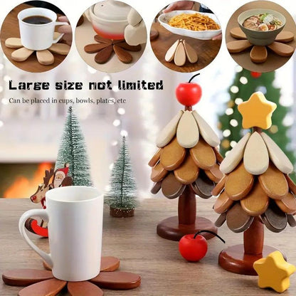 🎁Early Christmas Hot Sale 🎅Natural Tree Trivet Set -Stars&Apples